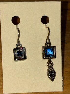 Patricia Locke Irregularly-shaped Blue Square Crystal Drop Earrings